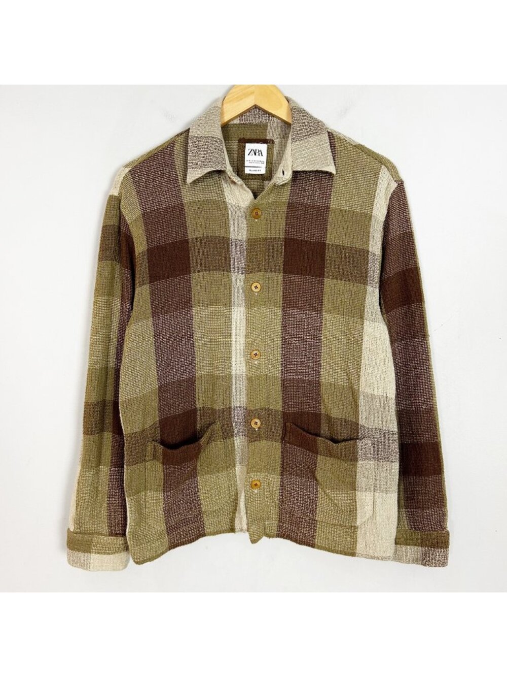 Zara Button Down Shirt Plaid Earthy Textured‎ Hippie Size Medium Men's